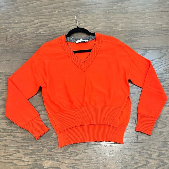 Cedric Charlier Red Wool Sweater - Asymmetrical Hem - V Neck Size 8 - Picture 3 of 10